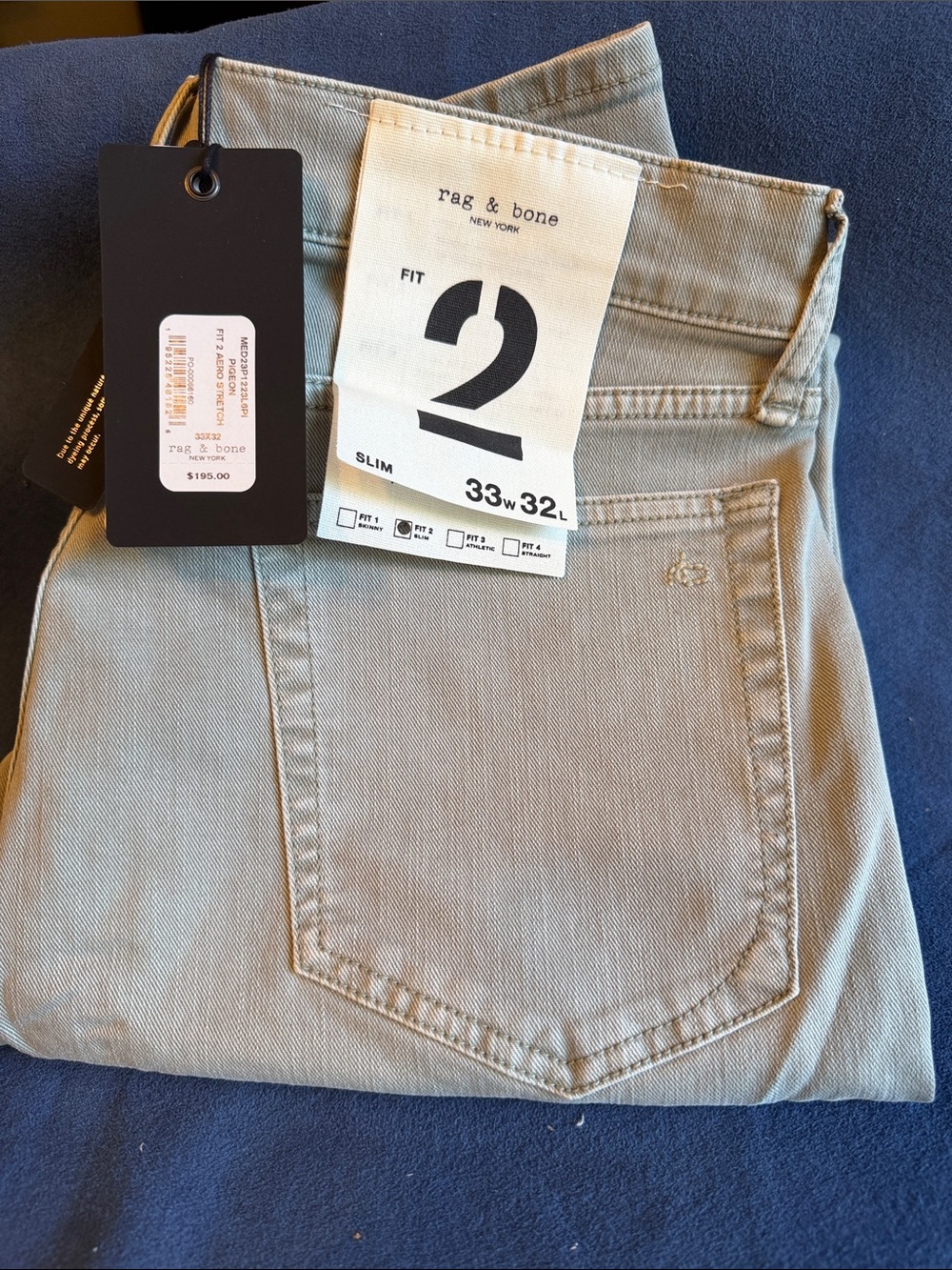 Rag & Bone Men’s Fit 2 Slim Aero Stretch Jeans Pigeon 33x32 NWT - Picture 4 of 6